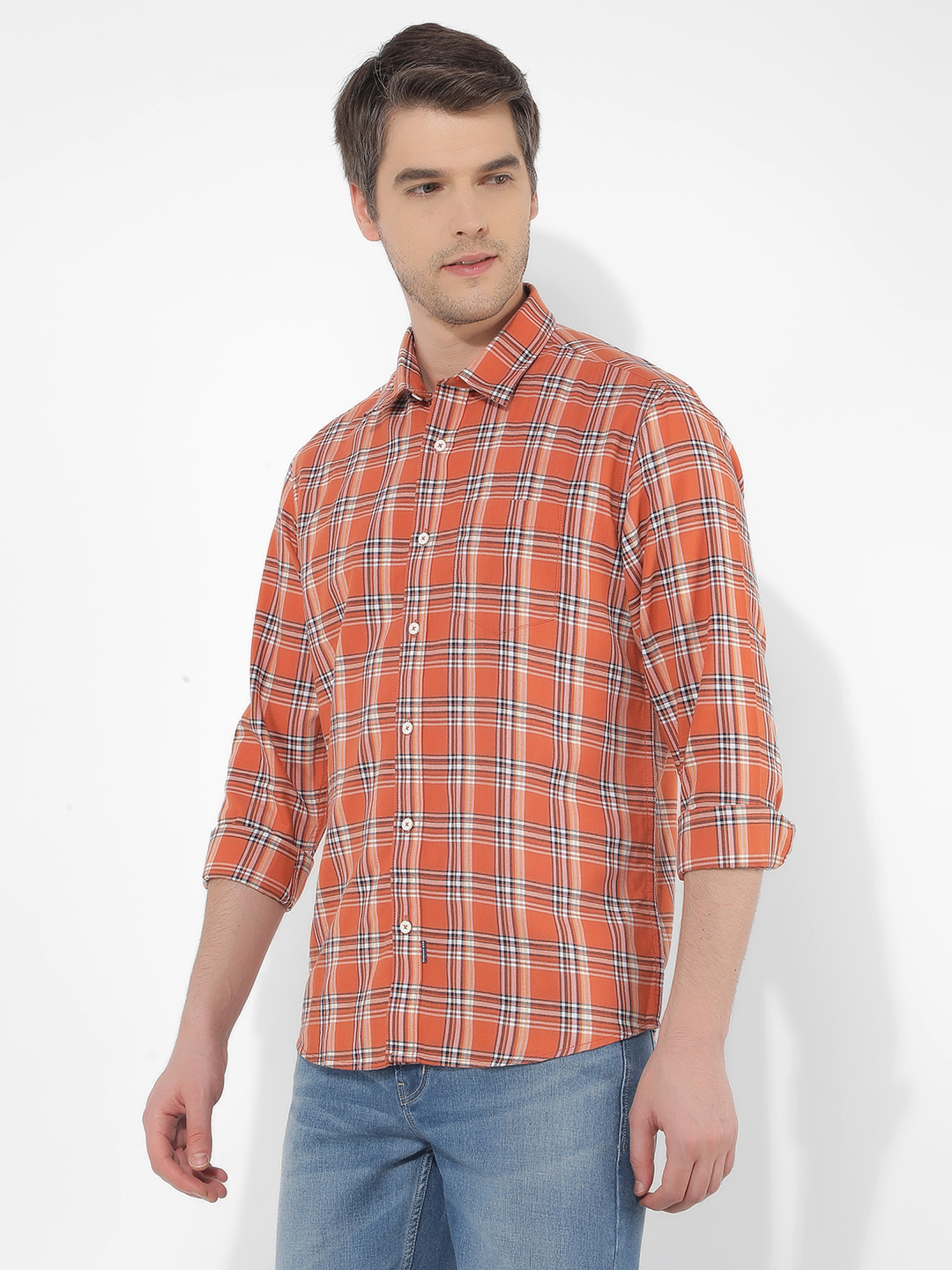 Numero Uno Men Checkered Orange Shirt